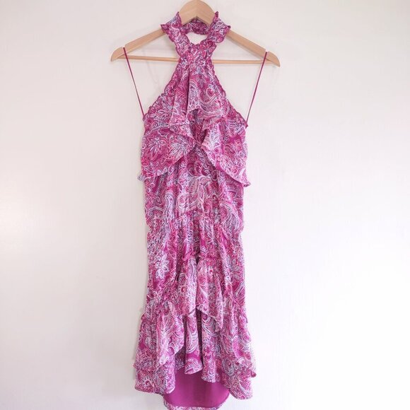 Parker Floral Pink Paisley Halter Mini Dress Ruffles Flirty Feminine Size Small - Picture 8 of 11